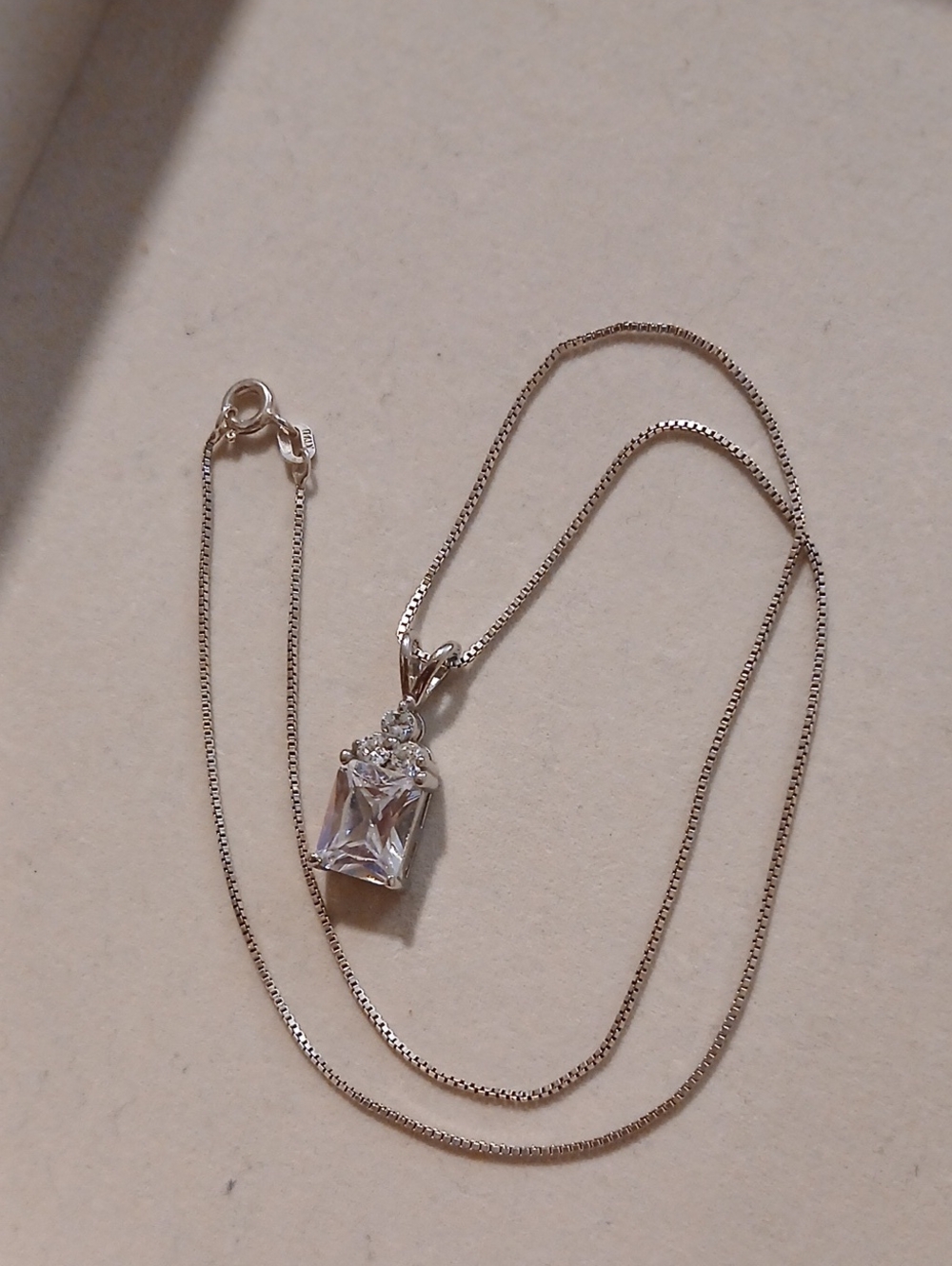 Sterling Silver Clear Pendant Necklace with Rectangular Cubic Zirconia